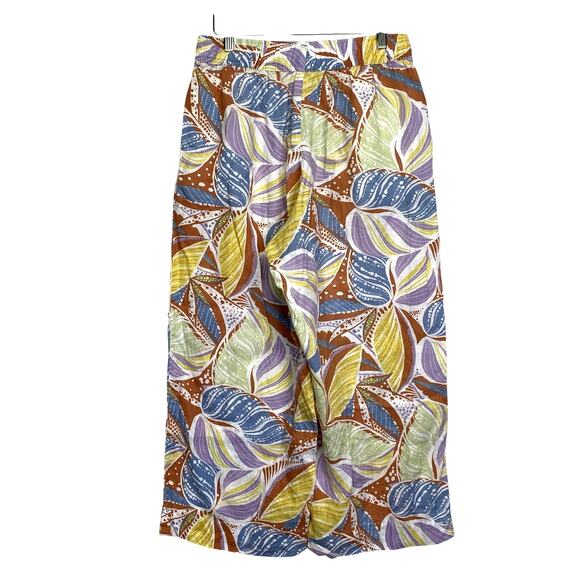 C&C CALIFORNIA Wide Leg Linen Pants Sz M Pastel Tropical Palm Leaf Resort Wear - Picture 4 of 6